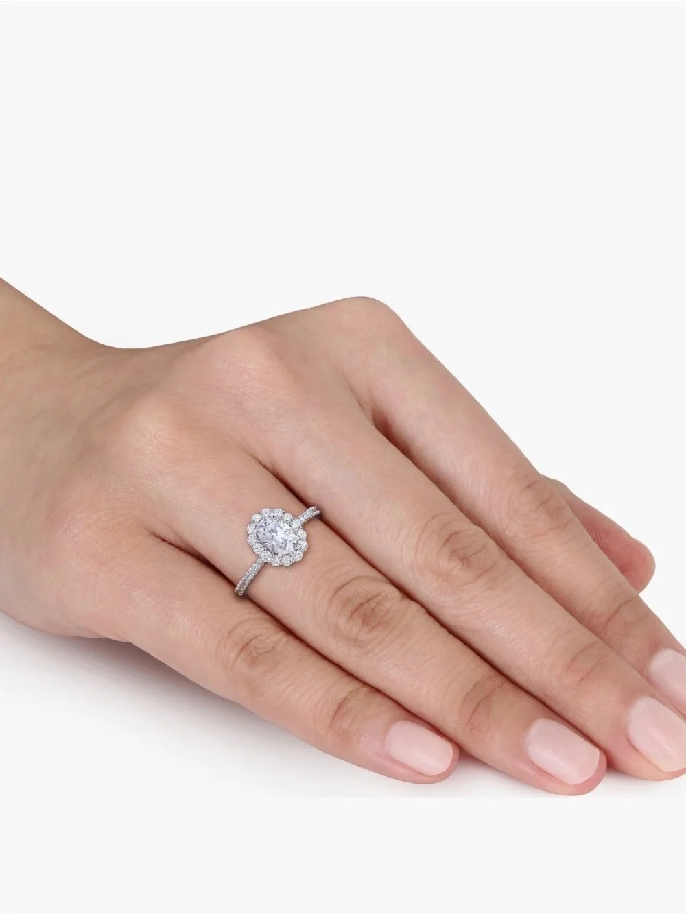 Oval Halo Moissanite Engagement Ring in Sterling Silver